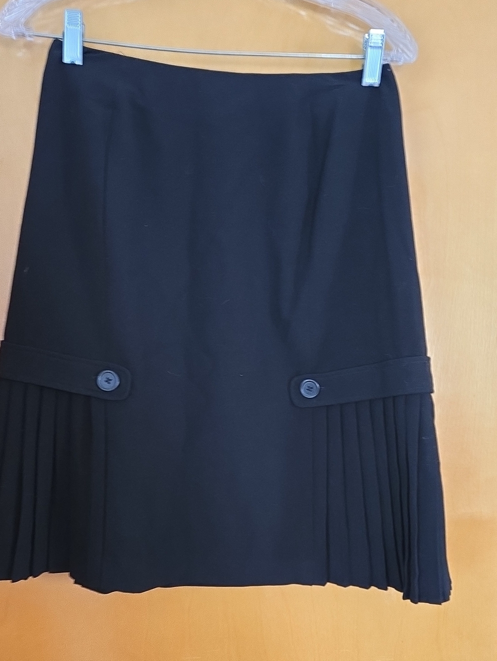 Larry Levine Black A-Line Skirt with Pleated Hem and Button Tabs